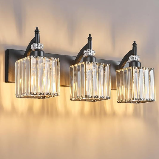 BBLLWJ Modern Bathroom Vanity Light 3-Light Black Crystal Light Fixtures Over by BBLLWJ