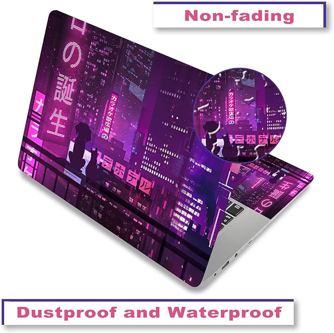 Laptop Skin Sticker Decal, Waterproof Removable, Neon Purple Sign City - Image 4