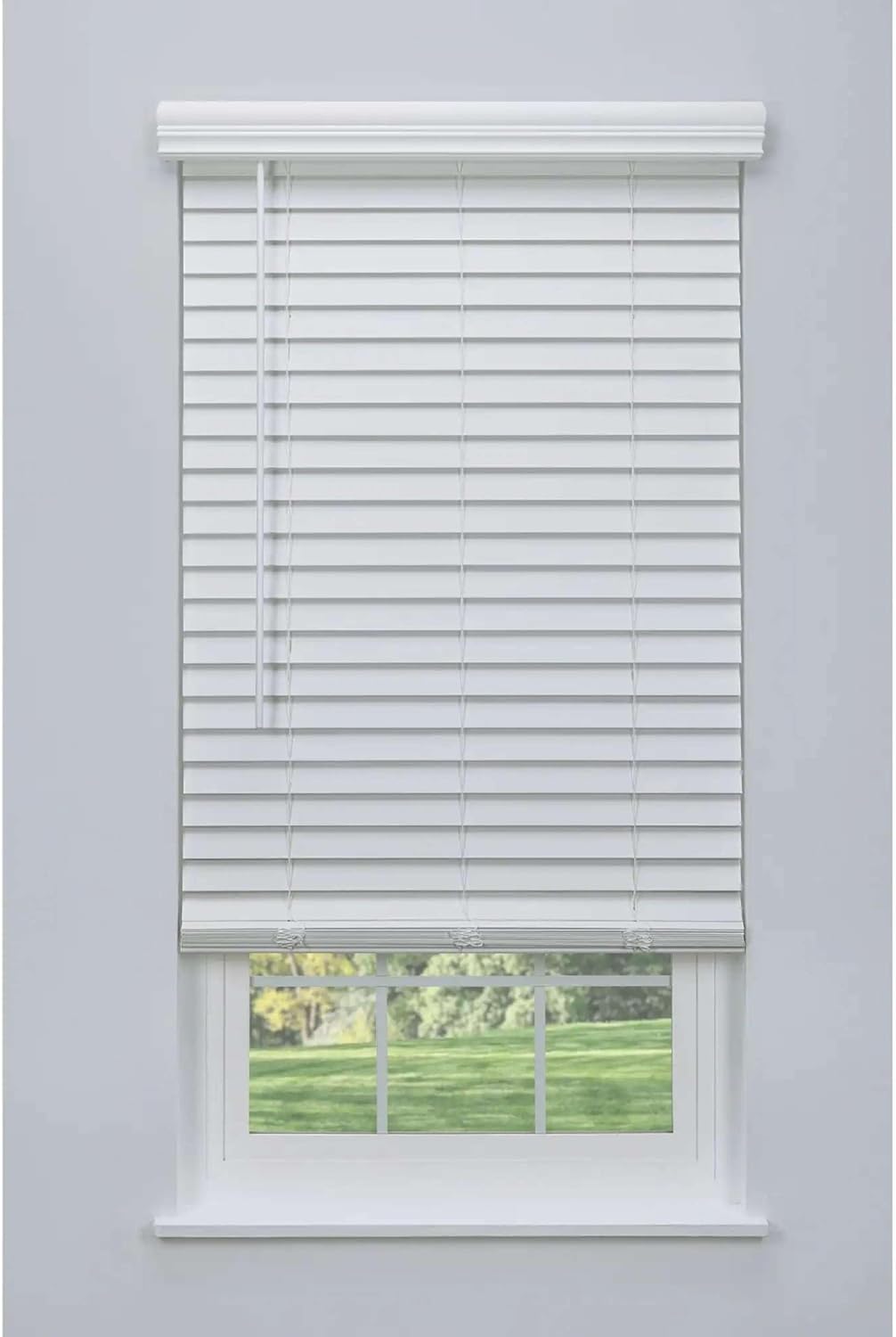 Cordless 2" Faux Wood Blind White 60 W x 72 H, Partial Inside Mount (Arrives ½ Inch Narrower)