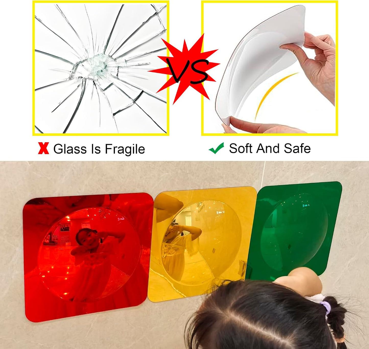 3 Pcs Sensory Wall Mirror, Acrylic Bubble Mirror, Sensory Toys | Wall Decoration Sensory Toys, for Kids Classroom Home -Sensory Room Decor, Visual, Tactile Stimulation (red+Yellow+Green)