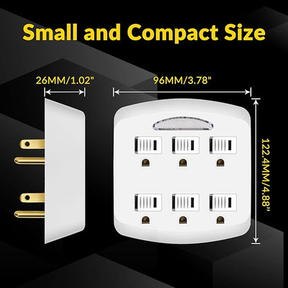 6-Outlet Extender, 3-Prong Ground Wall Tap Adapter - Image 2