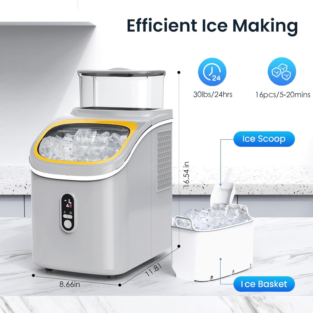 Antarctic Star Countertop Ice Maker Machine, 30lbs/24Hrs, 3 Thickness Ice Cub...
