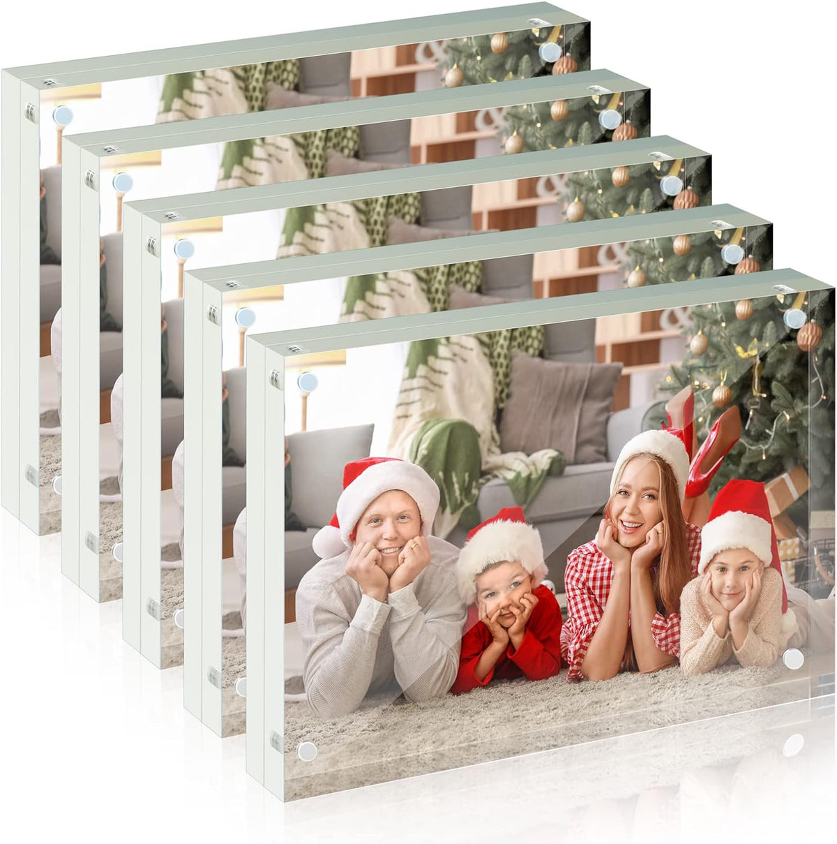 Syntrific 5x7 Acrylic Photo Frame 5Pack Premium Acrylic Photo Frame Magnetic Picture Frames Clear | Clear Lucite Frames, Stand on Desk, Horizontal and Vertical, Frameless, Floating Effect Photo Display