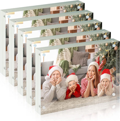 Syntrific 5x7 Acrylic Photo Frame 5Pack Premium Acrylic Photo Frame Magnetic Picture Frames Clear | Clear Lucite Frames, Stand on Desk, Horizontal and Vertical, Frameless, Floating Effect Photo Display