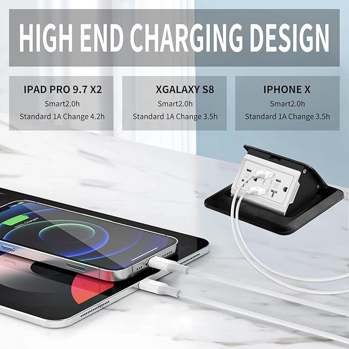 Vagueior Pop-Up Floor Box Kit, 4.8A USB Outlet, 20A Tamper-Resistant Receptacle - Image 4