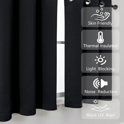 Simplebrand Halloween Black Short Kitchen Curtains 24 Inch Length 2 Panels Set, Small Windows Blackout Curtain for Bathroom, Room Darkening Thermal Insulated Short Drapes, 40 x 24 Inch, Black