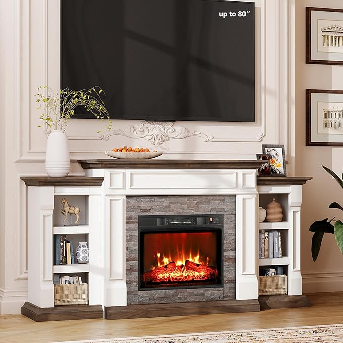 72" Electric Fireplace with Mantel, Fireplace TV Stand by WelcometoLGHMHome
