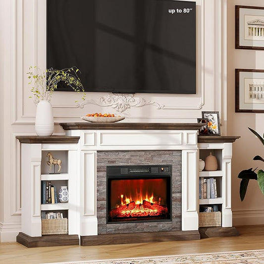 72" Electric Fireplace with Mantel, Fireplace TV Stand by WelcometoLGHMHome