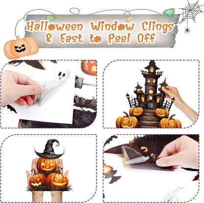 SULOLI 8 Sheets Halloween Window Clings, Scary Halloween Window Stickers Removable Double Sided Halloween Black Window Decals for Glass Window Halloween Decoration