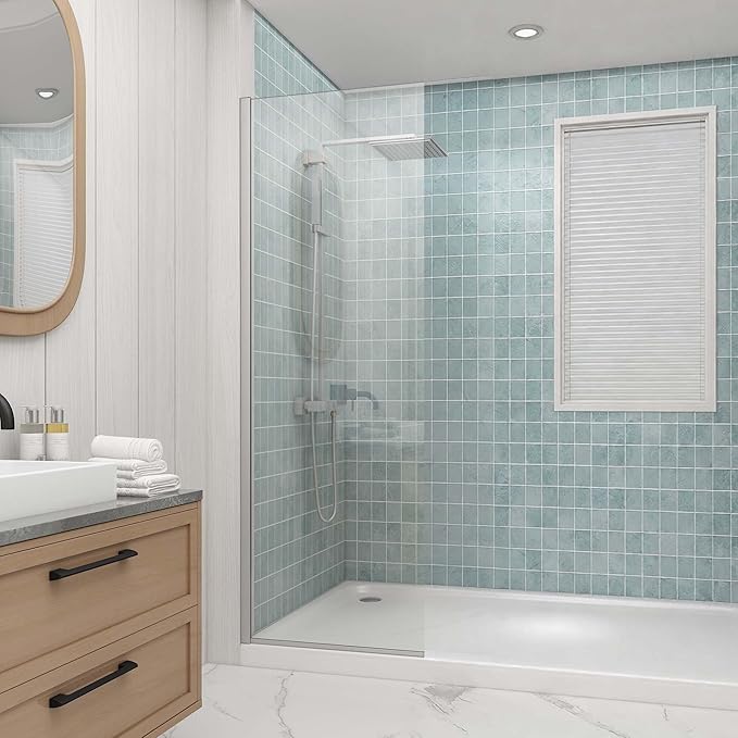 Sunrosa 24"×76" Shower Glass Panel, 8mm Thick Shower Screen, Brushed Nickel by ElevateYourEverydayShower
