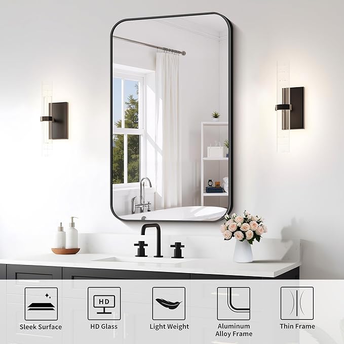 FORBATH Bathroom Mirror for Over Sink 24x40 Inch Black, Rectanglar Wall Mirror - Image 7