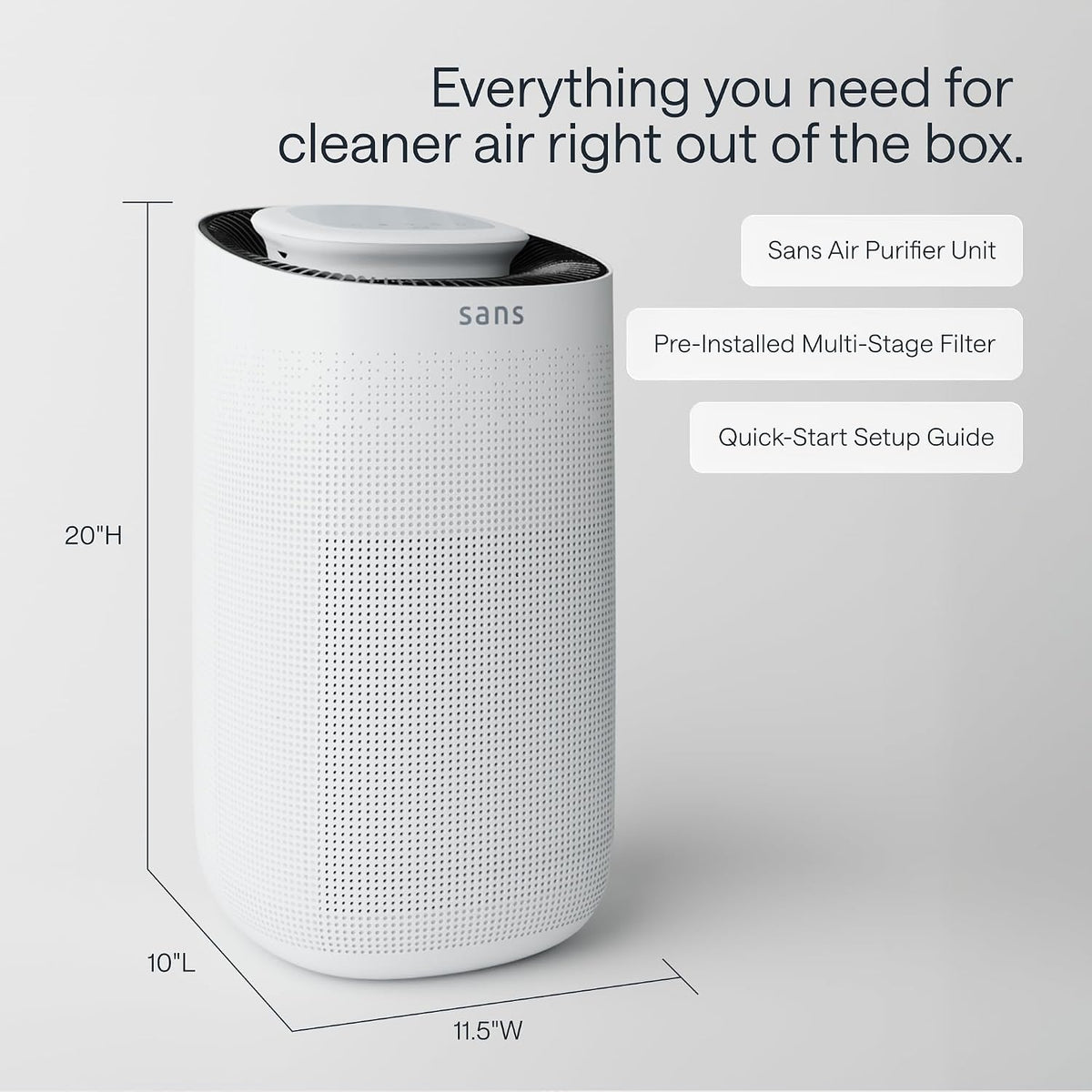 sans hepa air purifier for whole home &, package contents