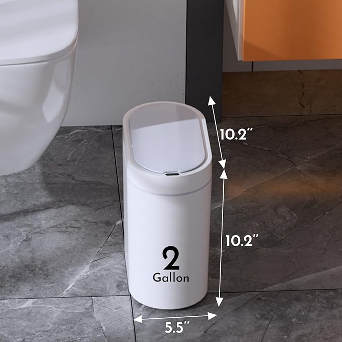 Bathroom Trash Can with Lid 2 Gallon Slim Motion Sensor Garbage Can Narrow - Image 2
