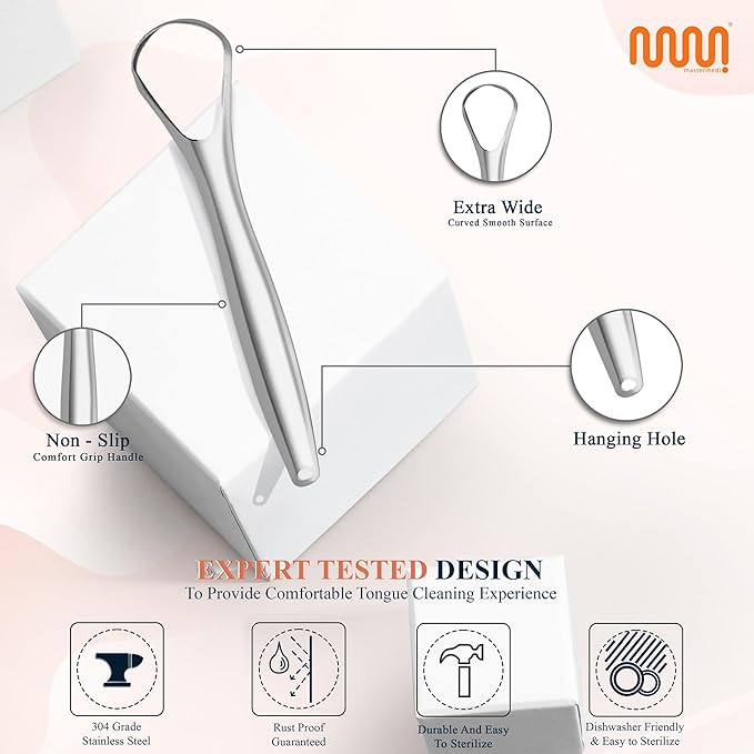 MasterMedi Tongue Scraper with Multicolor Cases, 100% Stainless Steel, Tongue - Image 3