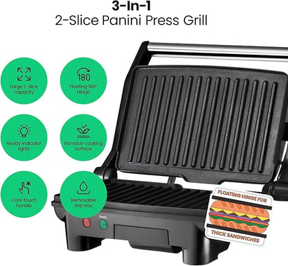 Chefman Electric Panini Press Grill, Compact 2-Slice Sandwich Maker, Non-Stick - Image 2