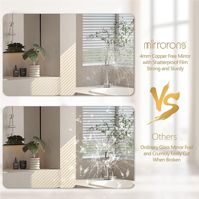 Mirrorons 48 x 30 Frameless Bathroom Mirror, Rounded Corner Bathroom Vanity - Image 8