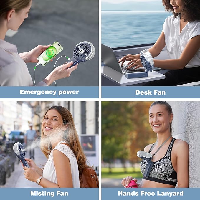 HandFan 4000mAh Upgraded Handheld Misting Fan, 50ml Water Tank, Rechargeable - Image 9