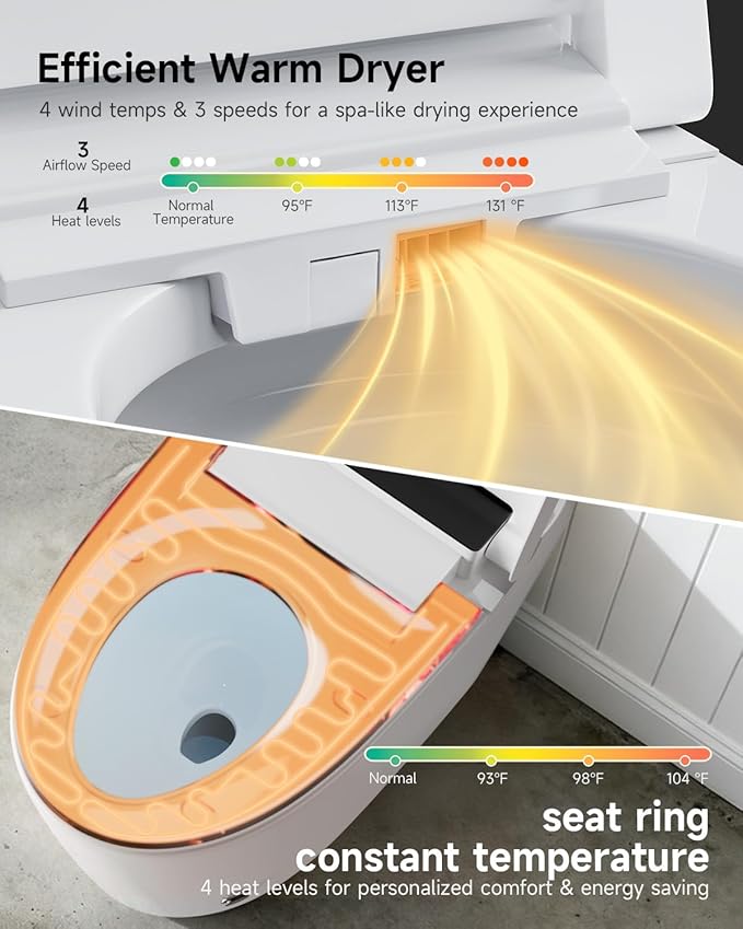 WANSID Smart Toilet with Bidet Built-in and Tankless, Auto Open/Close, Heated - Image 3