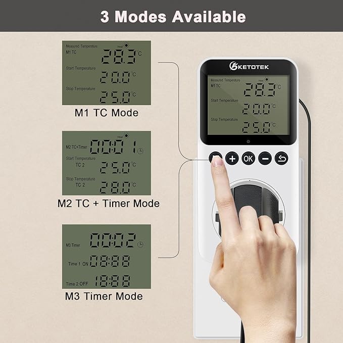 KETOTEK Digital Day/Night Temperature Controller 120V, Thermostat Outlet Plug - Image 3