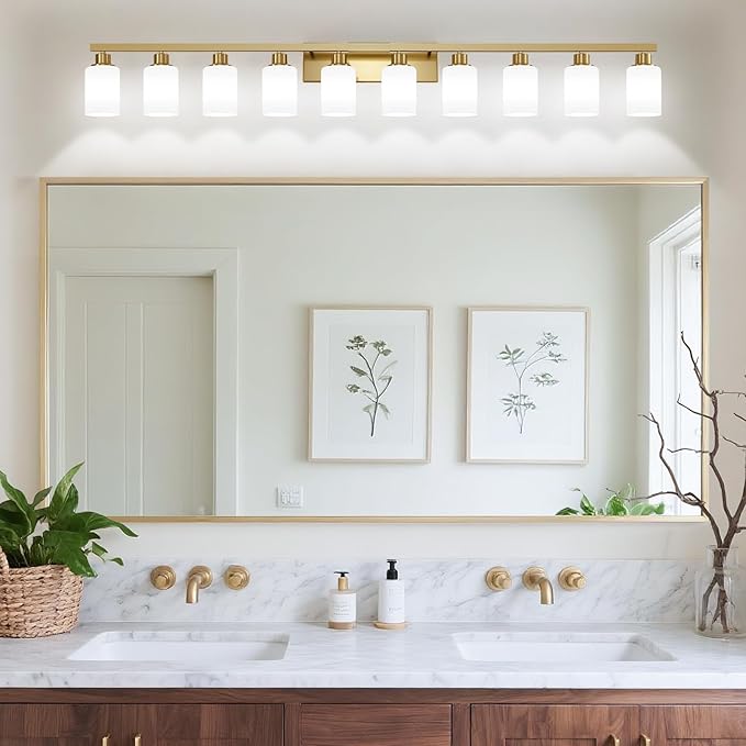 DIKAIDA Gold Bathroom Vanity Light, 10-Light Brushed Gold Bathroom Light - Image 2