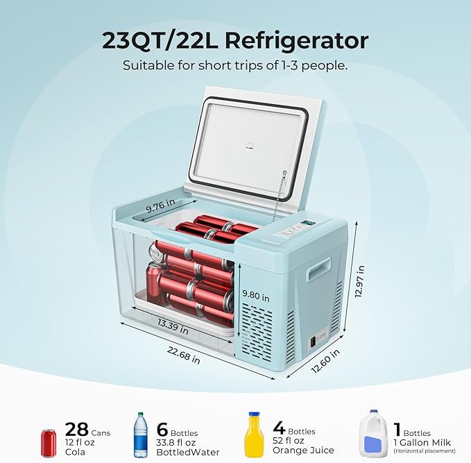 BougeRV Green 23Quart Portable Refrigerator, 12 Volt Fridge 22L, Portable - Image 2