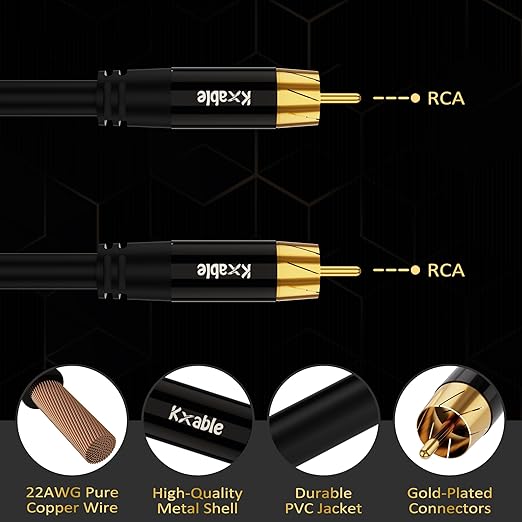 Subwoofer Cable RCA to RCA Audio Cable 30FT, Digital Coaxial Audio Cable - Image 3