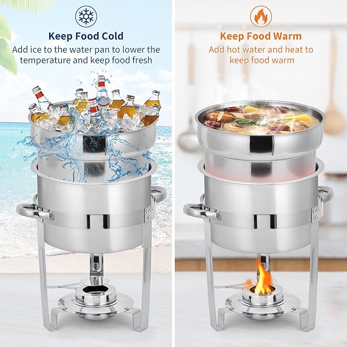 GarveeHome 7QT Soup Chafer Set of 2, Stainless Steel Round Soup Warmer - Image 6