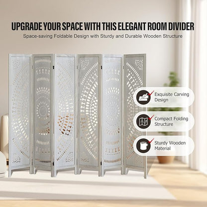 ALeesing 6 Panel Wood Room Divider Fully Assembled, Decorative Room Dividers - Image 5