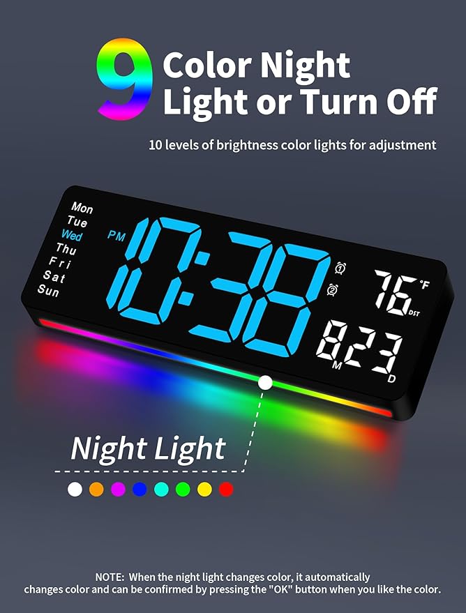 MASHI Digital Wall Clock, Auto-Dimming Wall Clock - Image 3