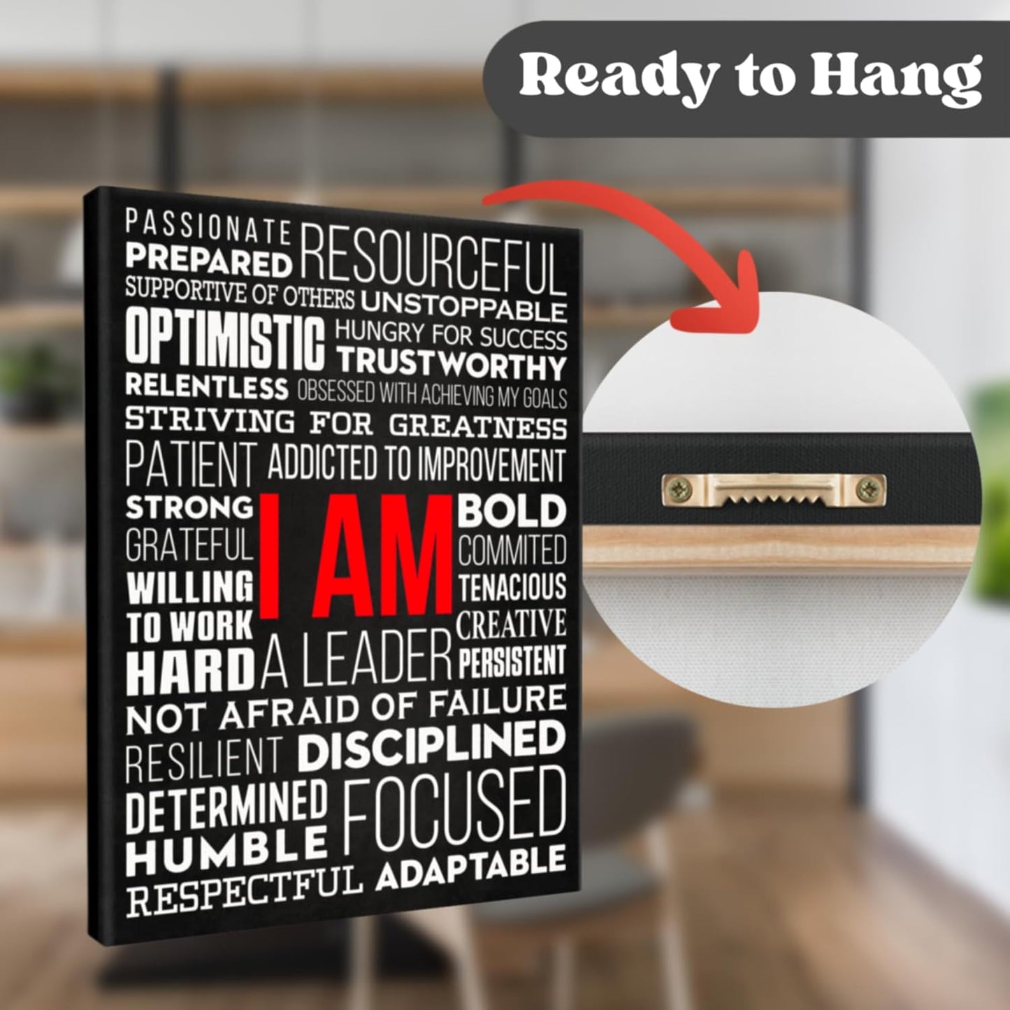 HoneyKICK I AM Affirmations Canvas Wall Art - Color Edition 12x16 Framed Motivational Canvas - Inspirational Wall Decor for Bedroom, Office, Living Room - Positive Affirmation Art