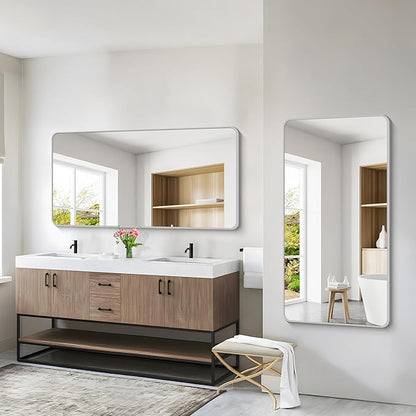 55x30 Inch Silver Bathroom Mirror, Large Rectangular Vanity Mirror, Metal - Image 4