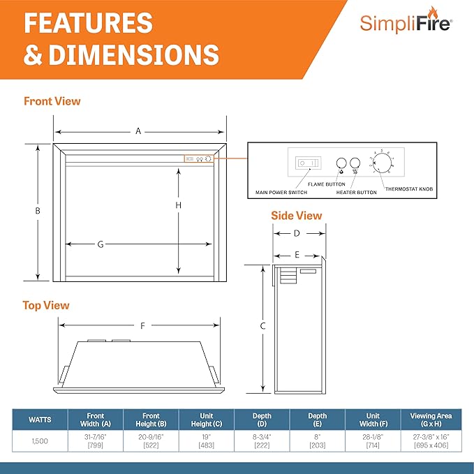SimpliFire Electric Fireplace Insert, 32-Inch Black Traditional Fire Place - Image 7