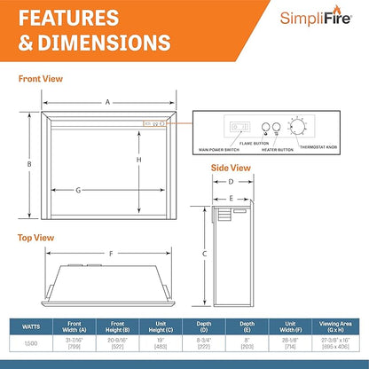 SimpliFire Electric Fireplace Insert, 32-Inch Black Traditional Fire Place - Image 7