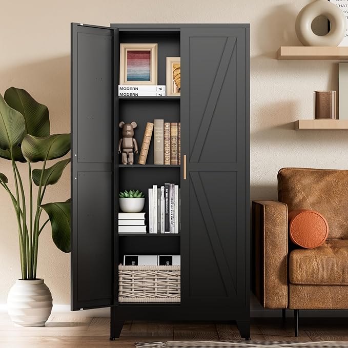COFaR Black Farmhouse Storage Kitchen Pantry Cabinet by COFAR