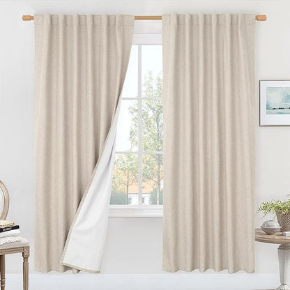 LAMIT 100% Blackout Oatmeal Linen Curtains, 80 Inches Linen Textured Thermal by LAMIT