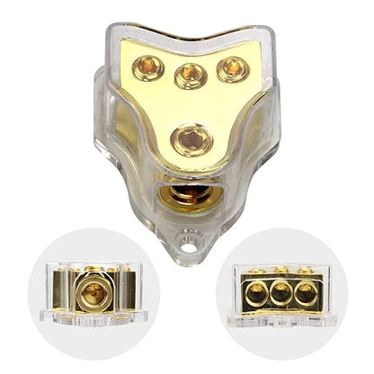 RKURCK 3 Way Copper Power Distribution Block, 0/2/4 AWG Gauge in, 4/8/10 Gauge - Image 2