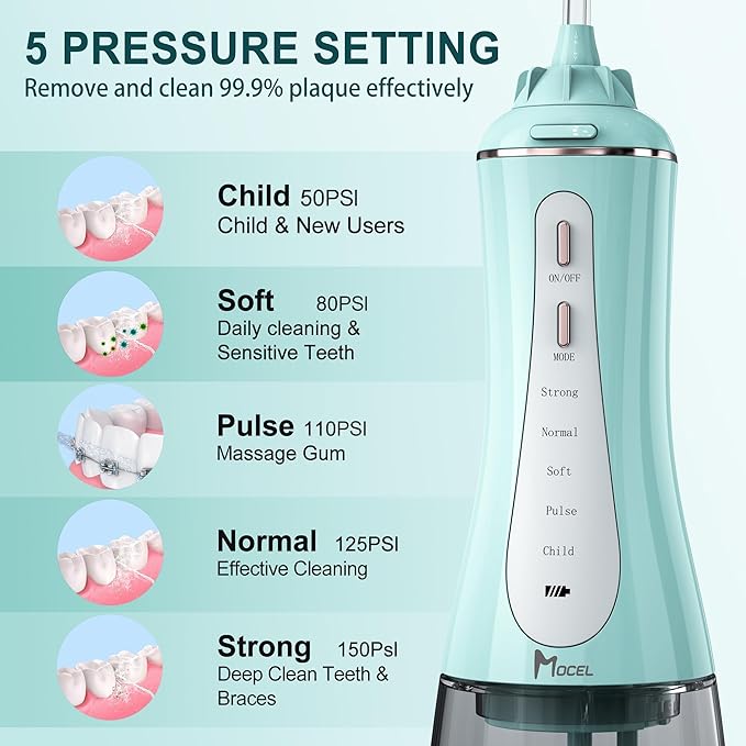 MOCEL Water Dental Flosser for Teeth - 350ML Large Tank 5 Modes & 6 Tips - Image 2