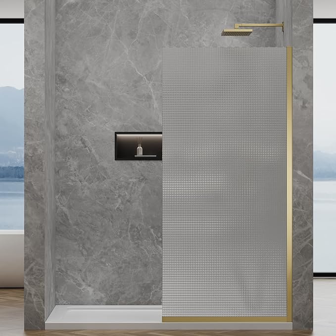 36"x76" Fixed Glass Shower Door, Square Pattern Textured Privacy 5/16" Thick - Image 2