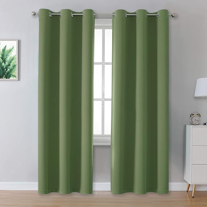 Dualife Sage Green Blackout Curtains 42 x 96 Inch Long Set of 2 Panels by DUALIFE