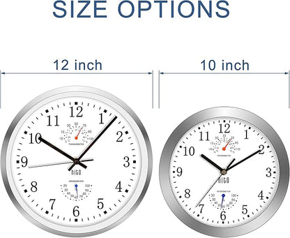 HITO 12 Inch Silent Wall Clock Battery Operated Non Ticking Glass Cover Silver - Image 3