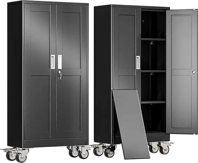 61" H Metal Garage Storage Cabinet, Rolling Tool Cabinet by erosoei