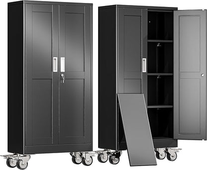 61" H Metal Garage Storage Cabinet, Rolling Tool Cabinet by erosoei