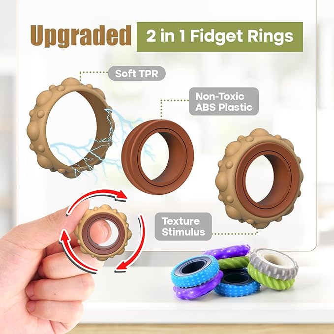 Fidget Toys Adults Sensory Rings: 12 Pack Texture Spinner Rings - Image 5