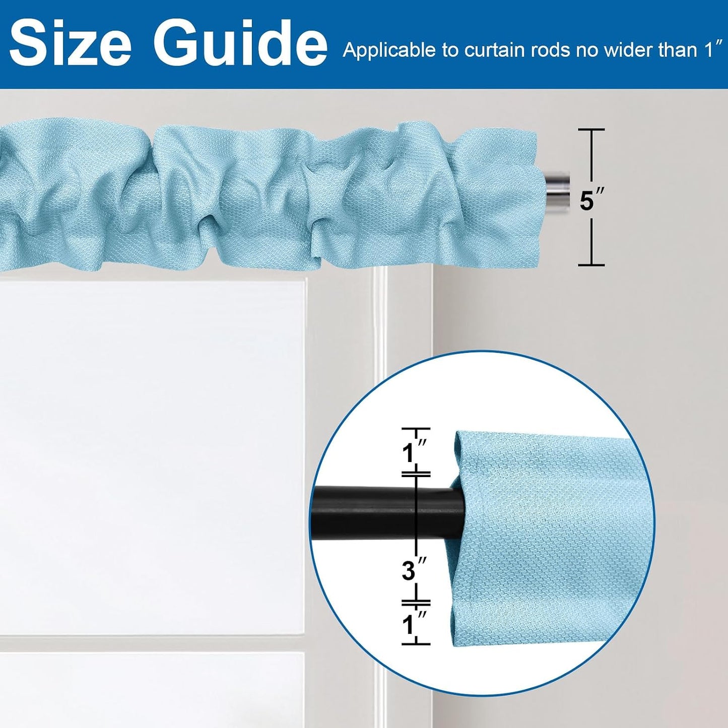 XWZO Sleeve Topper with Top Bottom Ruffle Sleeves Valances Home Décor Window Treatment Bedroom Nursery Kitchen Window Curtain Header, 58" x 5",1 Piece, Textured-Sky Blue