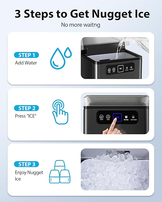 Aeitto Nugget Ice Maker 40Lbs/24H, Countertop Soft Chewable Ice Pebble Ice - Image 6