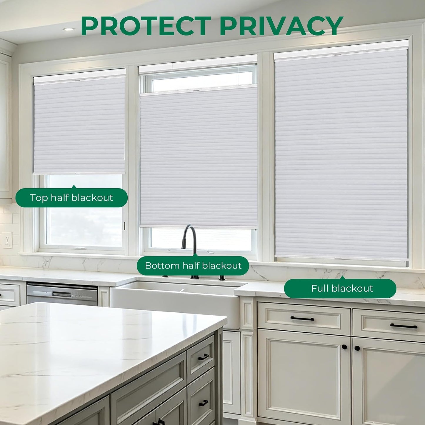 Allesin zen No Drill Top Down Bottom Up Cellular Shades,White,24" Wx36 H | TDBU Blackout Blinds for Indoor Windows,Cordless Honeycomb Shades for Home,Easy to Install Thermal Insulated