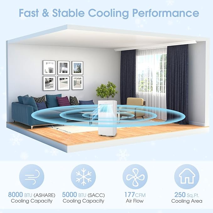 COSTWAY Portable Air Conditioner, 8000 BTU AC Unit - Image 3