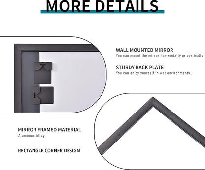 Black Bathroom Mirror for Wall, 30x60 Inch Rectangle Mirrors - Image 8