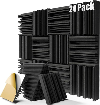 ZELMINE Upgrade 24 pack Self-adhesive Sound Proof Foam Panels, Decorative by ZELMINE