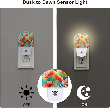 sndheke Watercolor Red Poppies Flower Night Light, Abstract Colorful Floral - Image 3